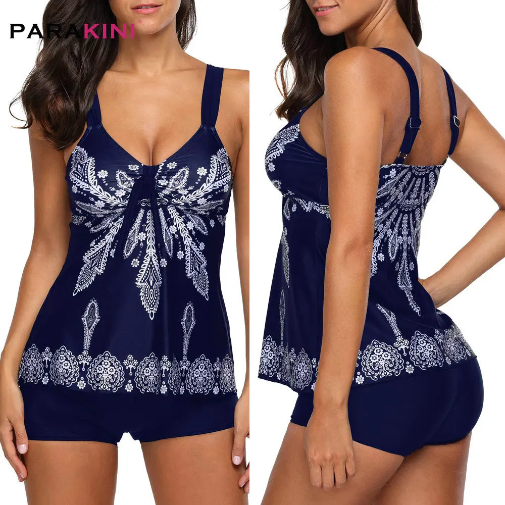 

PARAKINI 2019 New Plus Size Two Piece Swimsuit Tankini Retro Swimwear Boxer Pants Swim Wear Bathing Suit Swimming suit for Women