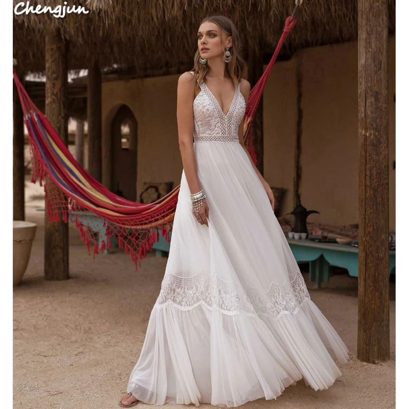 Chengjun A Line Summer Bohemian Guest Beach Wedding Dress