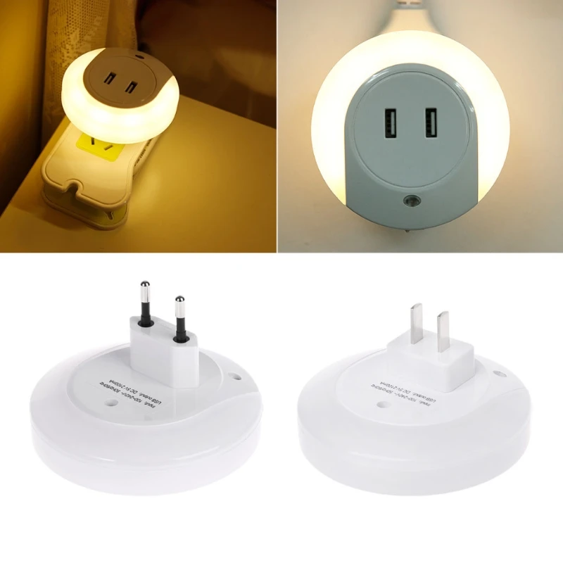 

LED Sensor Night Light EU Plug 2 USB Charging Socket Phone Charger Eye Protector LS'D Tool