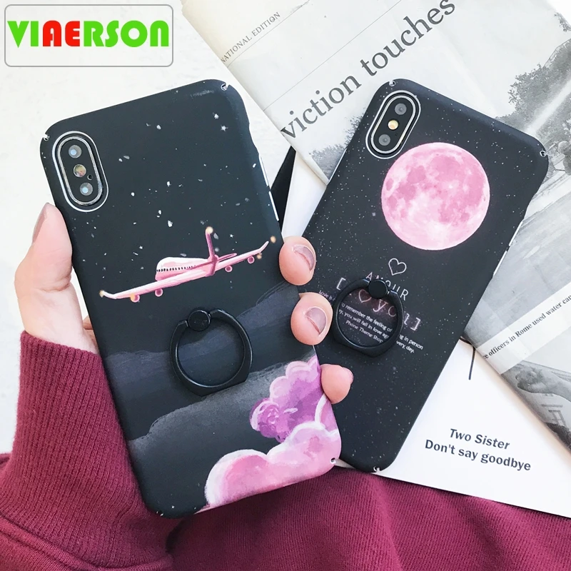 С 360 кольцом для телефона iPhone 6S чехол 3D Звездное небо самолет Луна Звезда твердая
