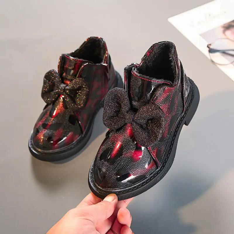 

HaoChengJiaDe New Children Shoes PU Leather Sequin Shining Waterproof Martin Boots Kids Snow Boots Brand Girls Boys Rubber Boots