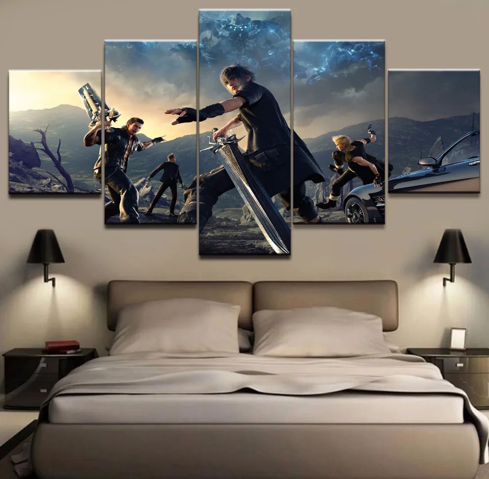 Game Poster 5 Pieces Canvas Final Fantasy Modern Decorative Paintings on Canvas Wall Art for