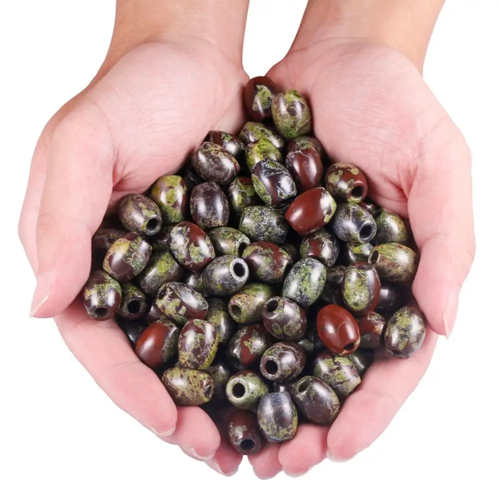 TUMBEELLUWA 1Lot (20Pc)Oval Dragon Bloodstone Large Hole(4.5mm)Charm European Gem stone Loose Beads fits Bracelet,Jewelry Making