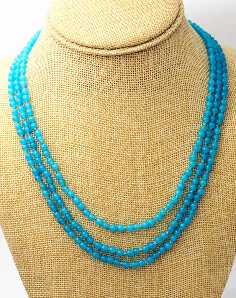 

new 3 rows 4mm light blue Brazil Aquamarine bead necklace 17-19 "Jewelr WW
