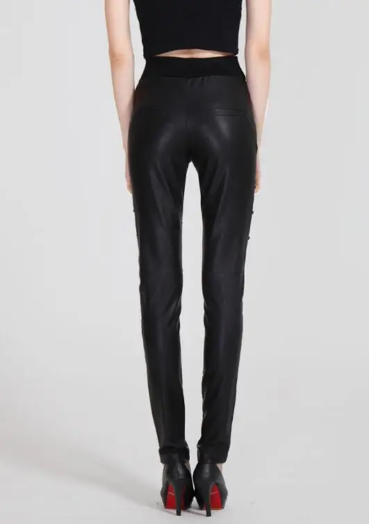 Noir Qiu Leggings 2019 Élastique Cuir Pied Nouvelle Dong Pu En Épissage Taille Ms Chaude Pantalon 6fqwpAA
