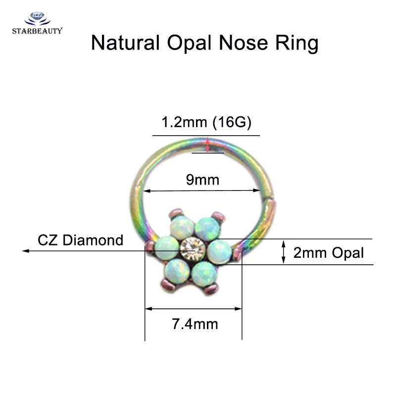 Опал цветок драгоценный камень Спираль пирсинг для хрящевой части уха Хирургические стальные перегородки кликеры нос кольцо для соска губы трагус Daith мигрень пирсинг