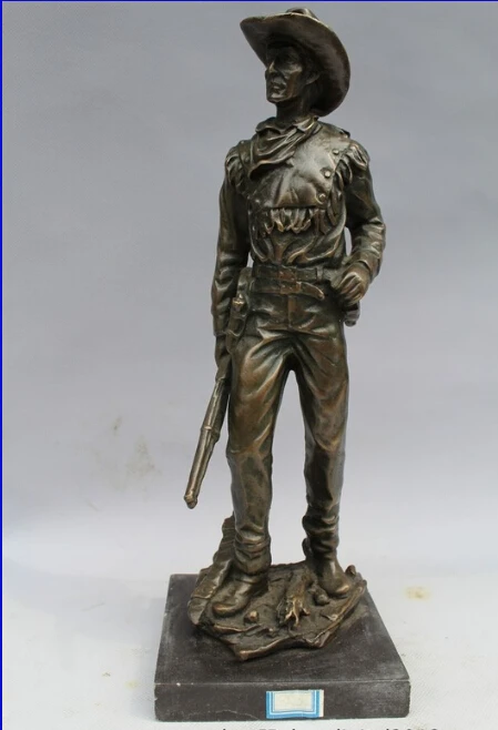 

12"Western Art sculpture Bronze Marble Men Cowboy Huntsman Statue