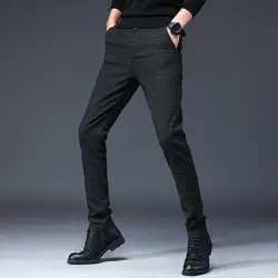 Повседневные мужские тонкие прямые брюки-карандаш 2018 новые модные крутые однотонные клетчатые мужские брюки длинные брюки 28-38