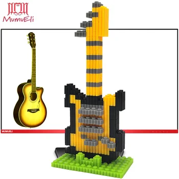 

MUMUELI Musical Instrument Electric Guitar 1000-1500 Pieces DIY 3D Model Kit Blocks Jigsaw Building Children Kids Toys KL-HEJ