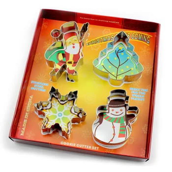 

4Pcs/Set 3D Christmas Snowman Star Baking Tools Set DIY 430Stainless Steel Cake Household Cookie Mold Colorful Box Packing