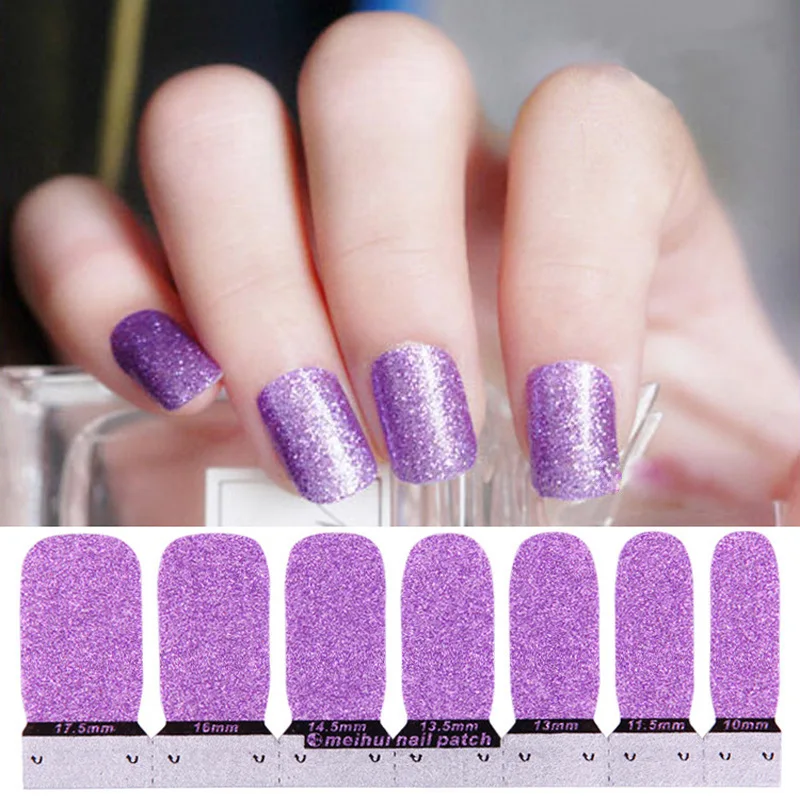 

14 Tips/Sheet Silver Glitter Pure Color Full Cover Nails Sticker Art Decorations 3D Shiny Water Transfer Nail Simple Decal BZ071