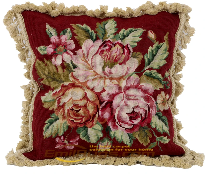 

Wool Handmade Decor Vintage Aubusson Cushion Handmade Decorative Needlepoint Perfect Ofa