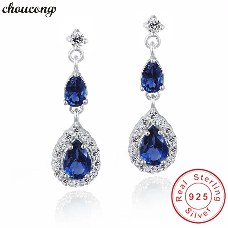 

choucong 3 color Water Drop earring AAAAA zircon cz Real 925 Sterling silver Party Wedding Dangle Earrings for women jewelry