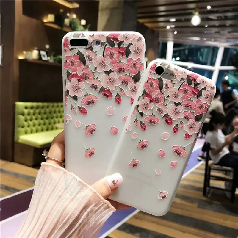 Силиконовый чехол для телефона с цветами для iPhone 7, 8 Plus, XS Max, XR, 3D, розовый, цветочный чехол s для iPhone X, 6 S, 6 S Plus, 5 SE, мягкий чехол из ТПУ