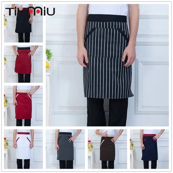 

8 Colors High Quality Chef Aprons with Two Pockets Striped Patchwork Chef Uniform Hotel Bakery Kitchen Waiter Work Wear Aprons
