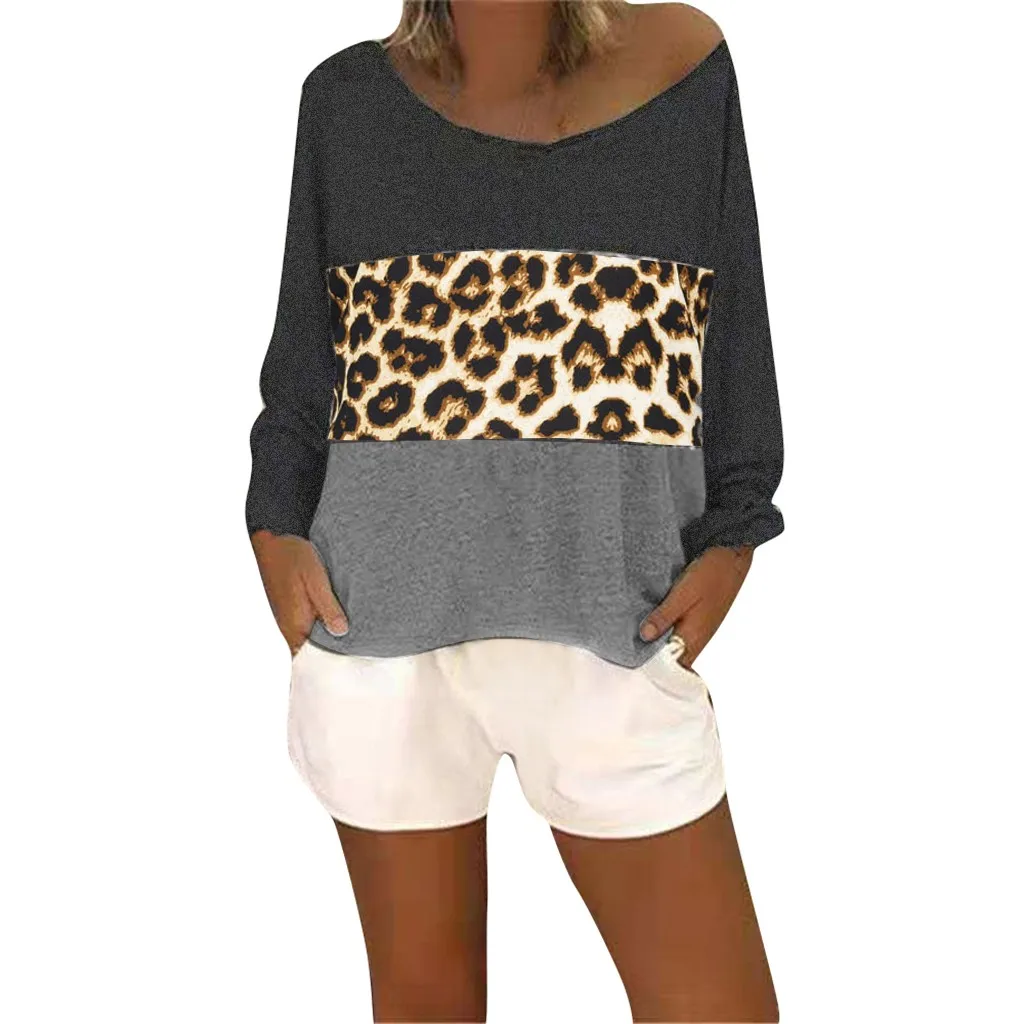 Женская блузка Леопардовый принт пэтчворк девичьи рубашки сшитые Модные женские размера плюс с длинным рукавом Повседневные женские блузки# G8