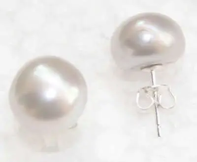 

11-12MM Silver Gry FRESHWTER PERL SILVER STUD ERRINGS