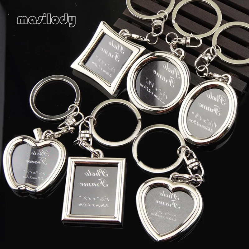 

100pcs/Lot Metal Photo Frame Keychain Heart Round Square Shape Key Chain Apple Keyring DIY Logo For Lover Gifts Frame Keyrings