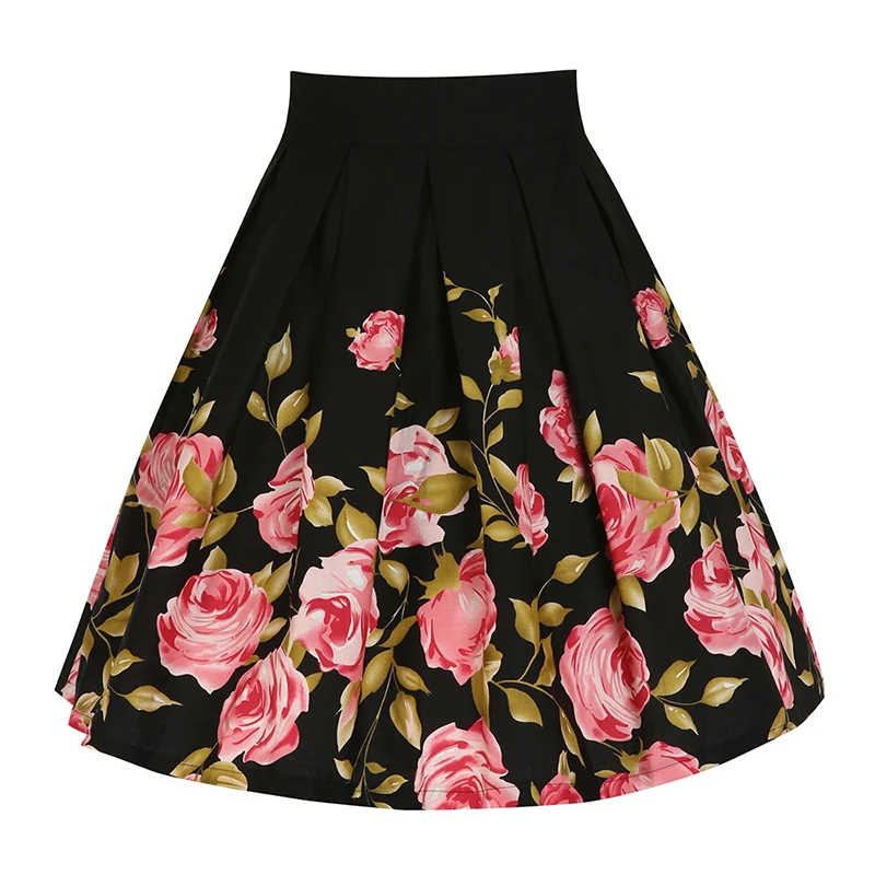 Kostlich Elegant Flower Print 2017 Summer Women Skirt High Waist Big Swing Skirts Womens A-Line Hepburn 1950s Vintage Midi Skirt (5)