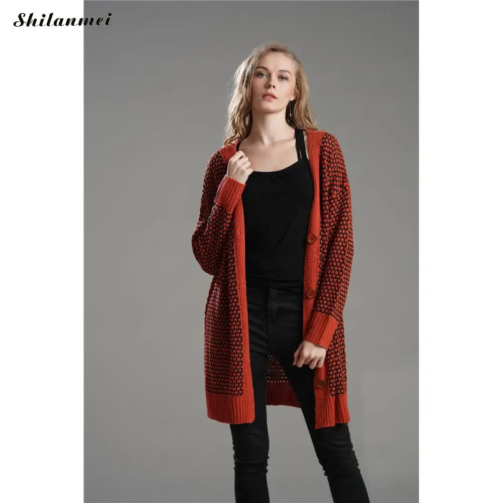 #^Special Price Autumn Sweater Open Front Orange Cardigan Women Overcoat Women Long Sleeve Patchwork Knitted Fashion Sueter Mujer Invierno 2019