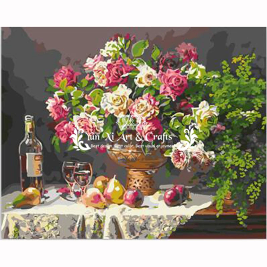 Buy Rose & wine Painting By Numbers DIY Canvas Oil