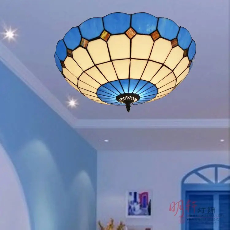 

New simple modern study room bedroom dining room living room dining room Mediterranean style blue glass ceiling lamps