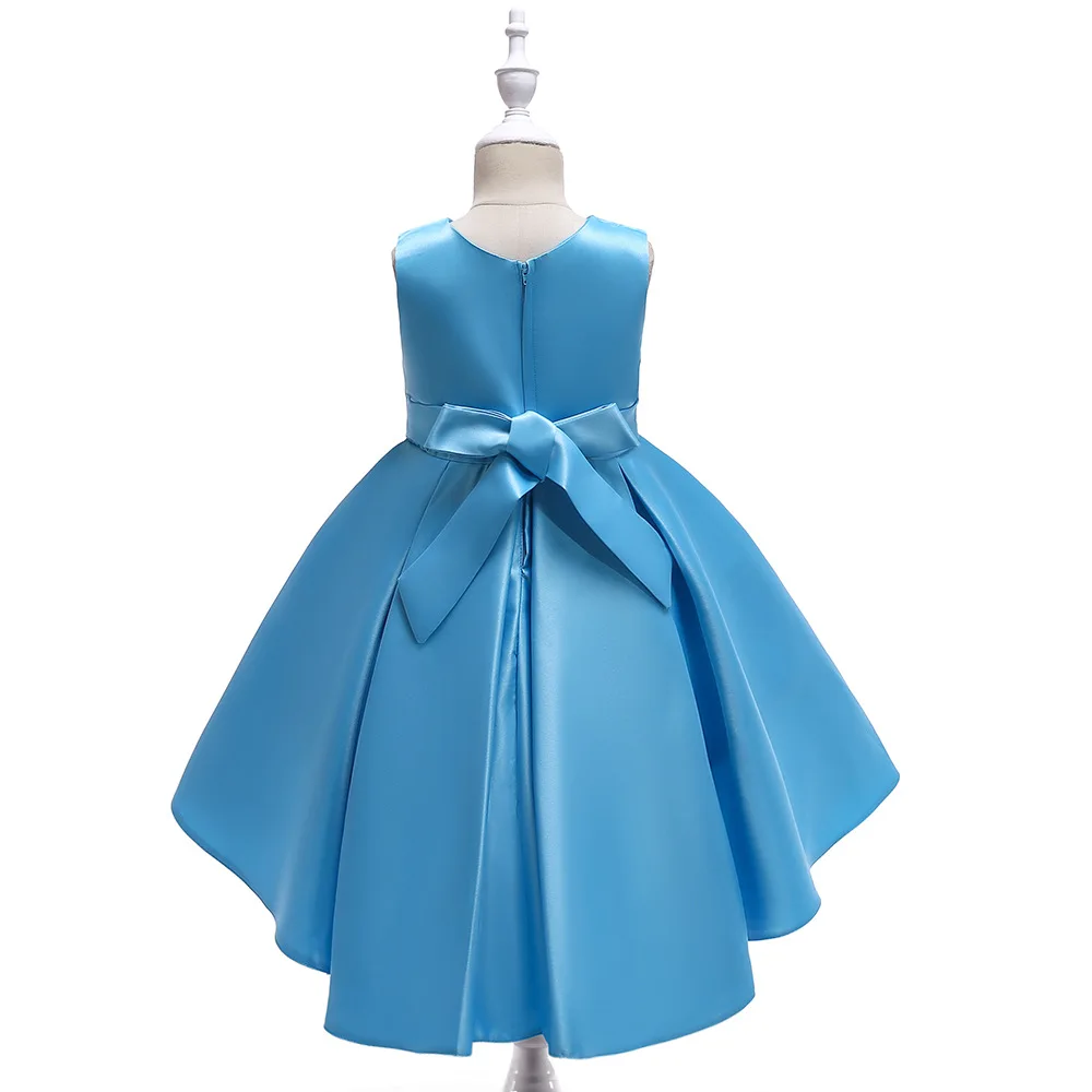 Синий лук пояса плиссированные пышные для маленьких девочек Бальные платья индивидуальный заказ расклешенными рукавами платье с