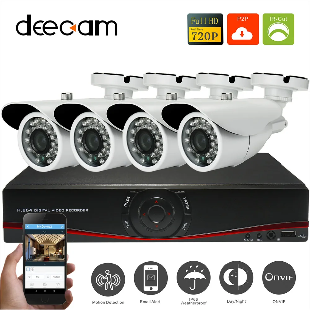 Deecam IP Camera 4 channels 4CH 4pcs CCTV System 1.0MP Outdoor IP66