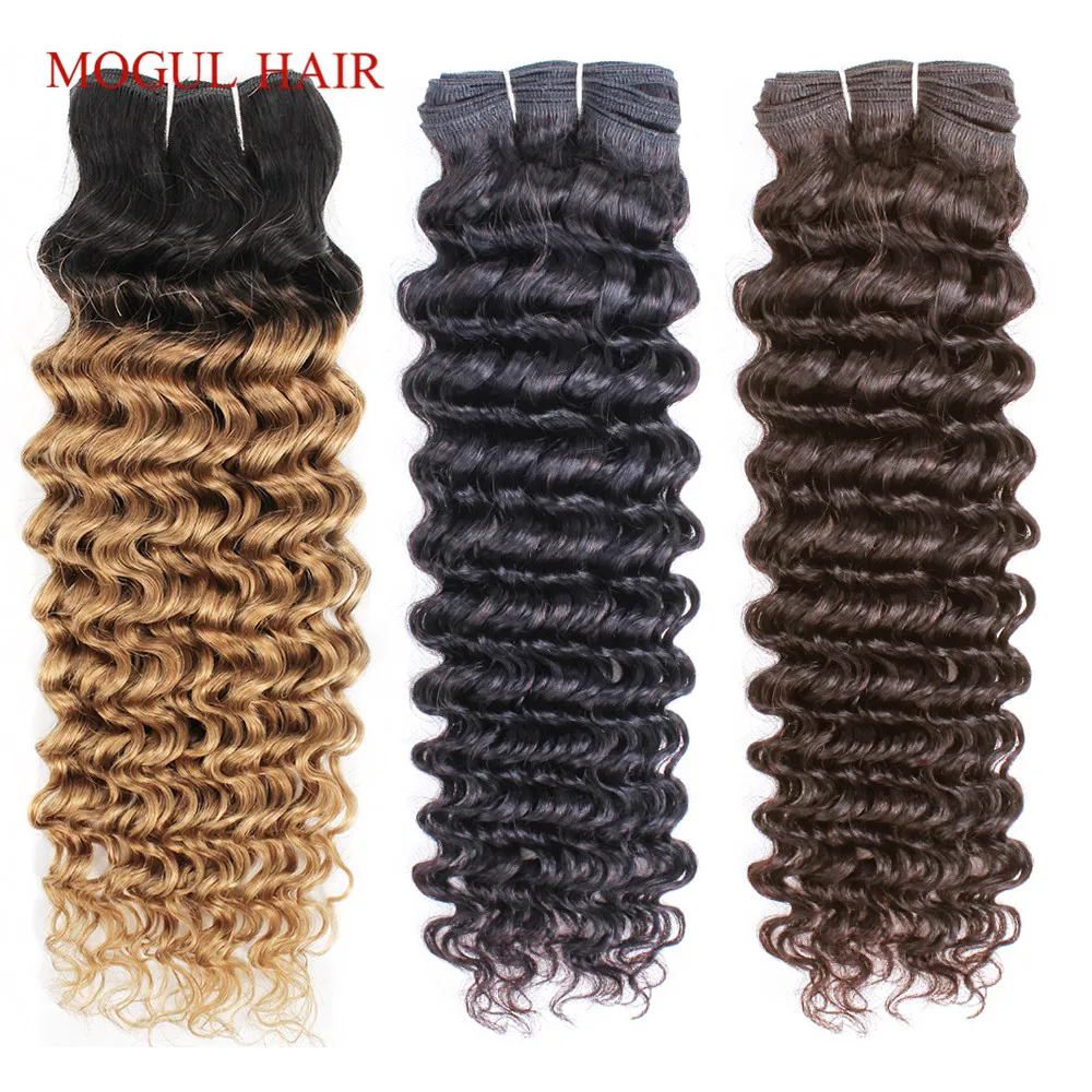 

Mogul Hair Brazilian Deep Wave Hair Weave Natural Color 1 Bundle Non-Remy Human Hair Extension Dark Brown Ombre Honey Blonde