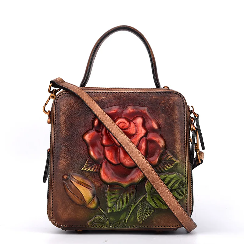 AETOO New handbags fashion retro leather handbags rose imprint ladies diagonal handbag mini shoulder bag