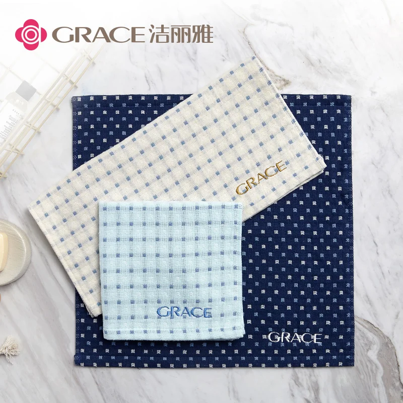 Clean her elegant small cotton towels soft suction hood grid atmospheric face towel four suits | Дом и сад