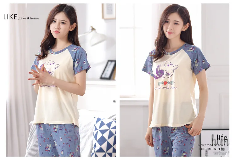 Пижамы женские летние хлопковые с коротким рукавом Тонкие штаны размер Корейская Домашняя одежда женские рубашки для сна Женская одежда для сна