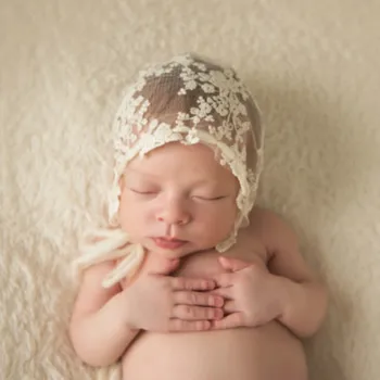 

Cute Baby Hat Newborn Cotton Lace Hats and Caps Infant Bebe embroidered Flower Cap Photography Strap Hats 2Colors