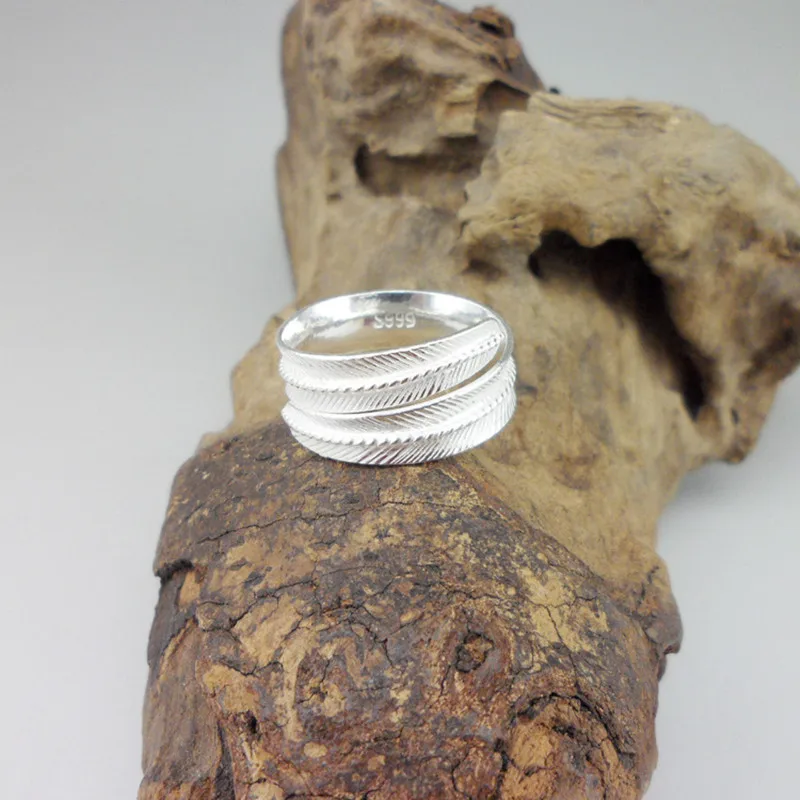 

Feathers Shape Men's Rings Adjustable 999 Sterling Silver Jewelry Carving 004 Ring Handmade Ethnic Jewelry Mens Birthday Gift