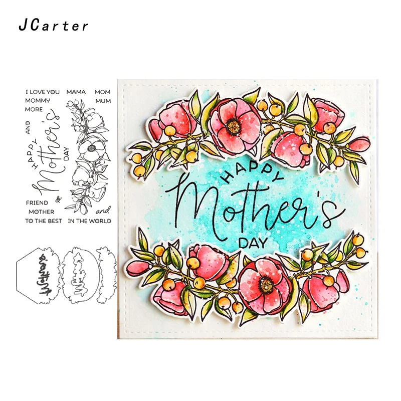 

JC Metal Cutting Dies and Rubber Stamps for Scrapbooking Craft Mothers Day Flowers Decoration Card Making Stencil Album Sheet