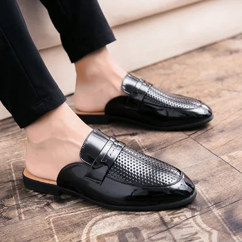 

Summer Men Shoes Breathable Big Size Men Sandals Slip On Slippers Leather Hole Shoes Black White Flat Men Loafers Zapatos Hombre