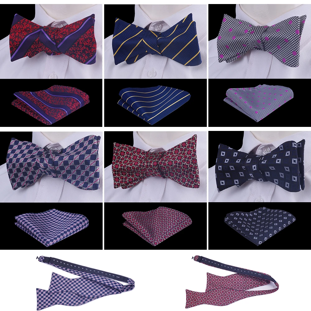 

GUSLESON New Design Self Tie Bow Tie And Pocket Square Set Silk Jacquard Woven Men BowTie Hanky Handkerchief Suit Wedding Party