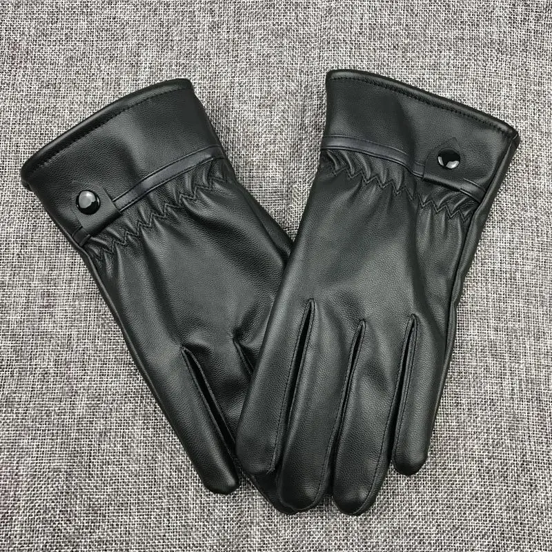 Winter Gloves Leather Glove Men'S Autumn And Winter Warm Plus Velvet Thick Pu Leather Gloves Windproof Riding Motorcycle