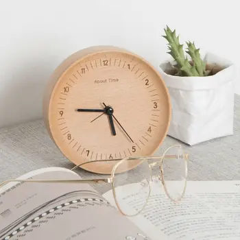 

Mute Logs Original Wooden Round Alarm Clock Fashionable Table Clock Home Decor Home Decoration Creative Electronic Quiet