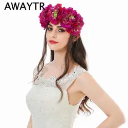 AWAYTR большой цветок Для женщин Пион цветочный венок ободок Цветочная Гирлянда 2019 женские аксессуары для волос лоб головной убор Венок