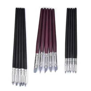 

5Pcs Nail Art Sculpture Carving Pen Kit Silicone Head Wooden Handle Painting Brushes For 3D Effect Shaping Drawing Tools