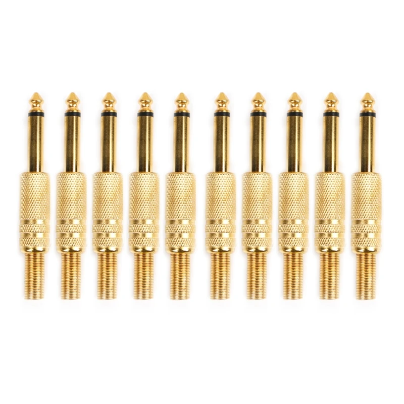 

OOTDTY 10 Pcs Gold Plated 6.35mm Male 1/4 Mono Jack Plug Audio Connector Soldering