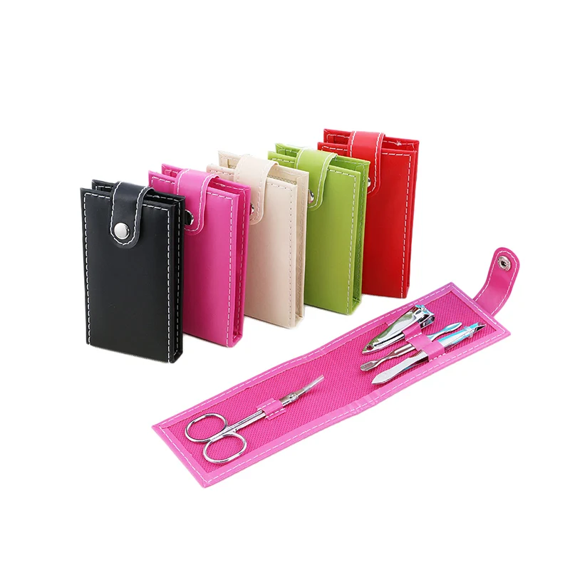 

4Pcs/set Nail Clippers Scissors File Tweezers PVC Bag Case Mini Nail Manicure Tool Set High Quality Nail Care Kits