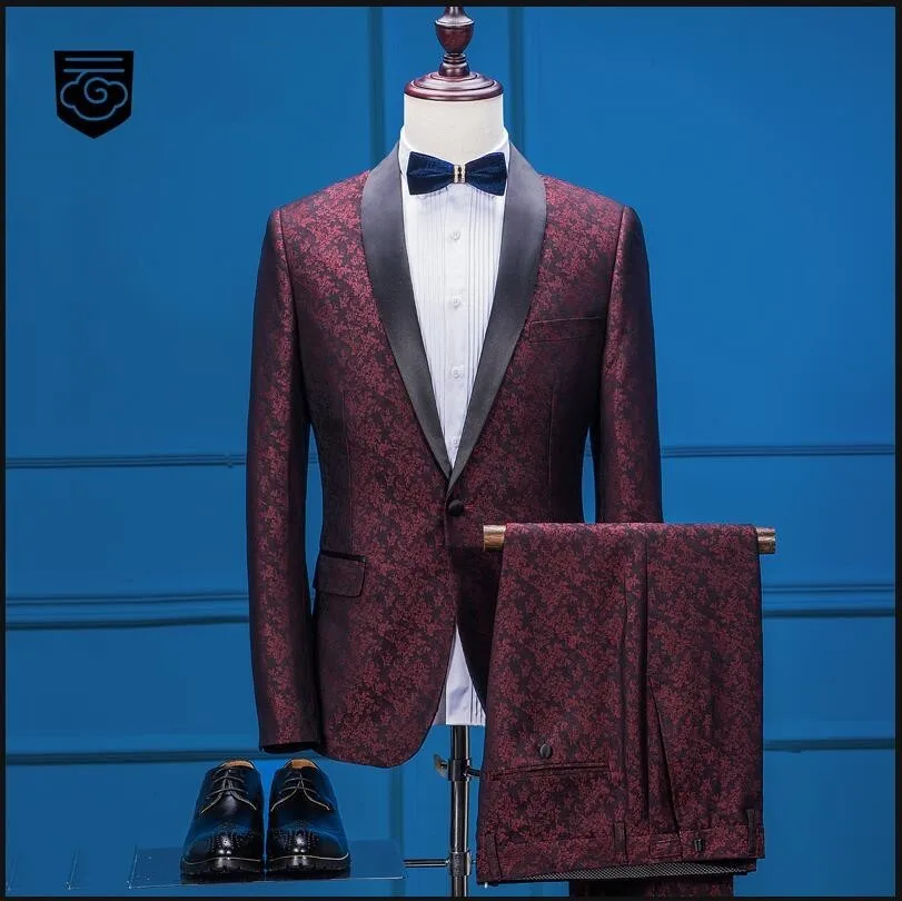 Куртка + брюки 2018 новый модный бренд Для мужчин костюмы Красный осень-зима мужской костюм Свадебные Бизнес одной кнопки вечерние жениха