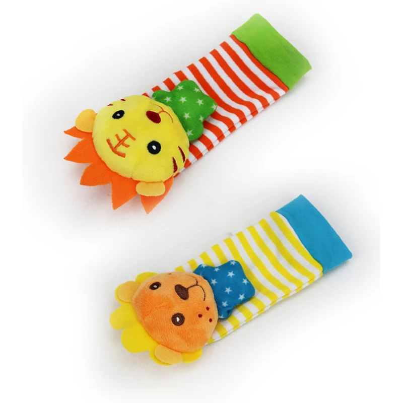 2pcs/lot Baby Wrist Bell Foot Socks Stuffed Cute Plush Animal Toy Handbell Soft Appease Toy Developmental Kids Infant Gifts  