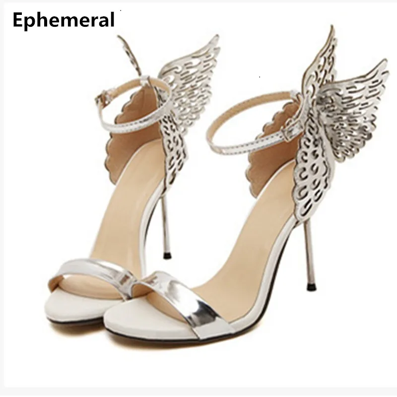 

Lady Novelty Fashion Butterfly Wing Top Sold Buckle strap Round Toe Nigh club Metal High heels Sandals Women Party Pumps Shoes