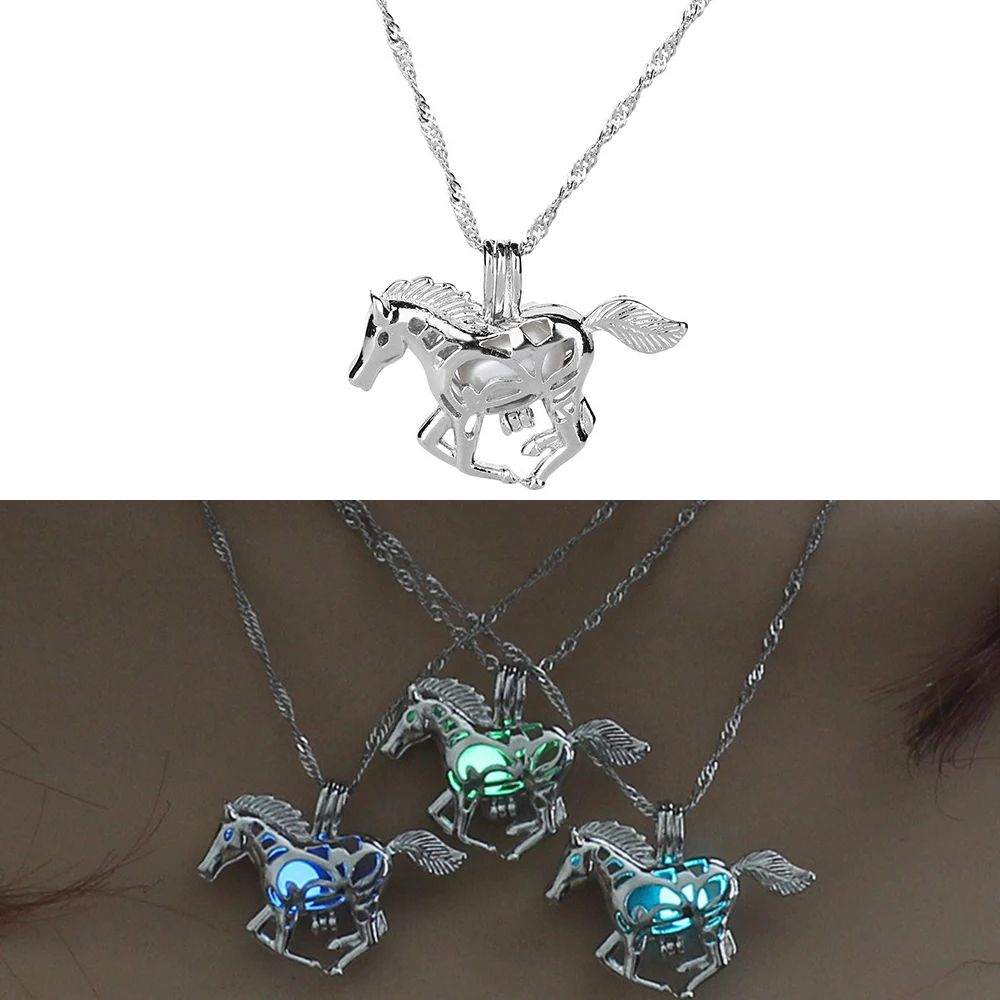 

Horse Jewelry Necklace Opens Luminous Lockets with Luminous Beads Glow in Dark Horse Figure Pendants Lockets Necklace for sale