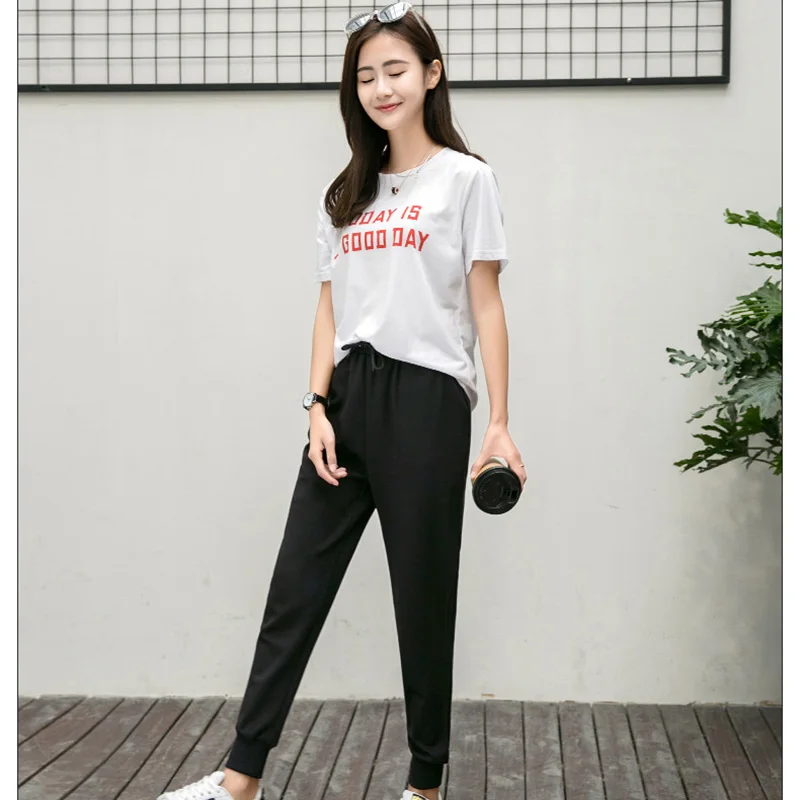 

Tracksuits Women Two Piece Set 2019 Summer short T-Shirt Top And Pants Set Suits Casual 2 Piece Set