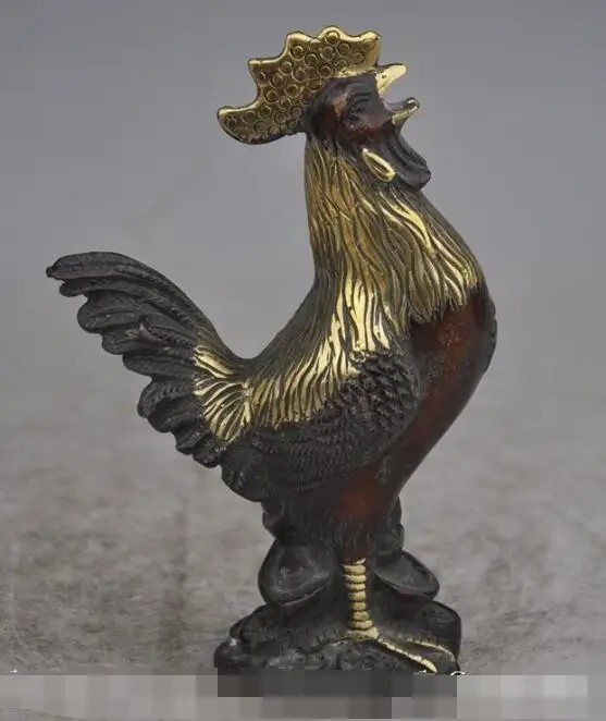 

S4938 Chinese Bronze Gilt fengshui animal yuanbao money coin Chicken Rooster statue
