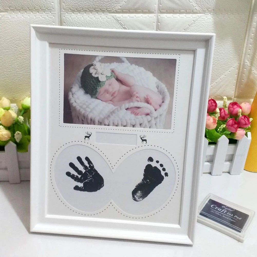 

Gift Pictures Footprint PVC Newborn Baby Birthday Ink Pad Hanging Wall Handprint Bedroom Home Decor Kid Photo Frame 23*27.5cm